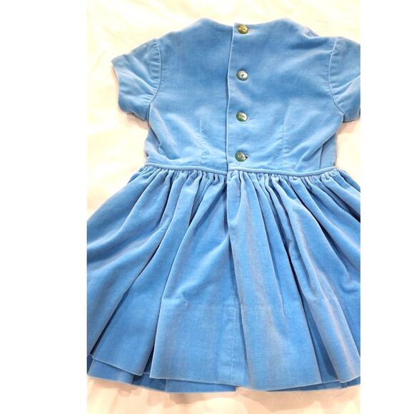 Toddler Dress Homemade Vintage Blue Velvet with White Pinafore - Picture 7 of 12